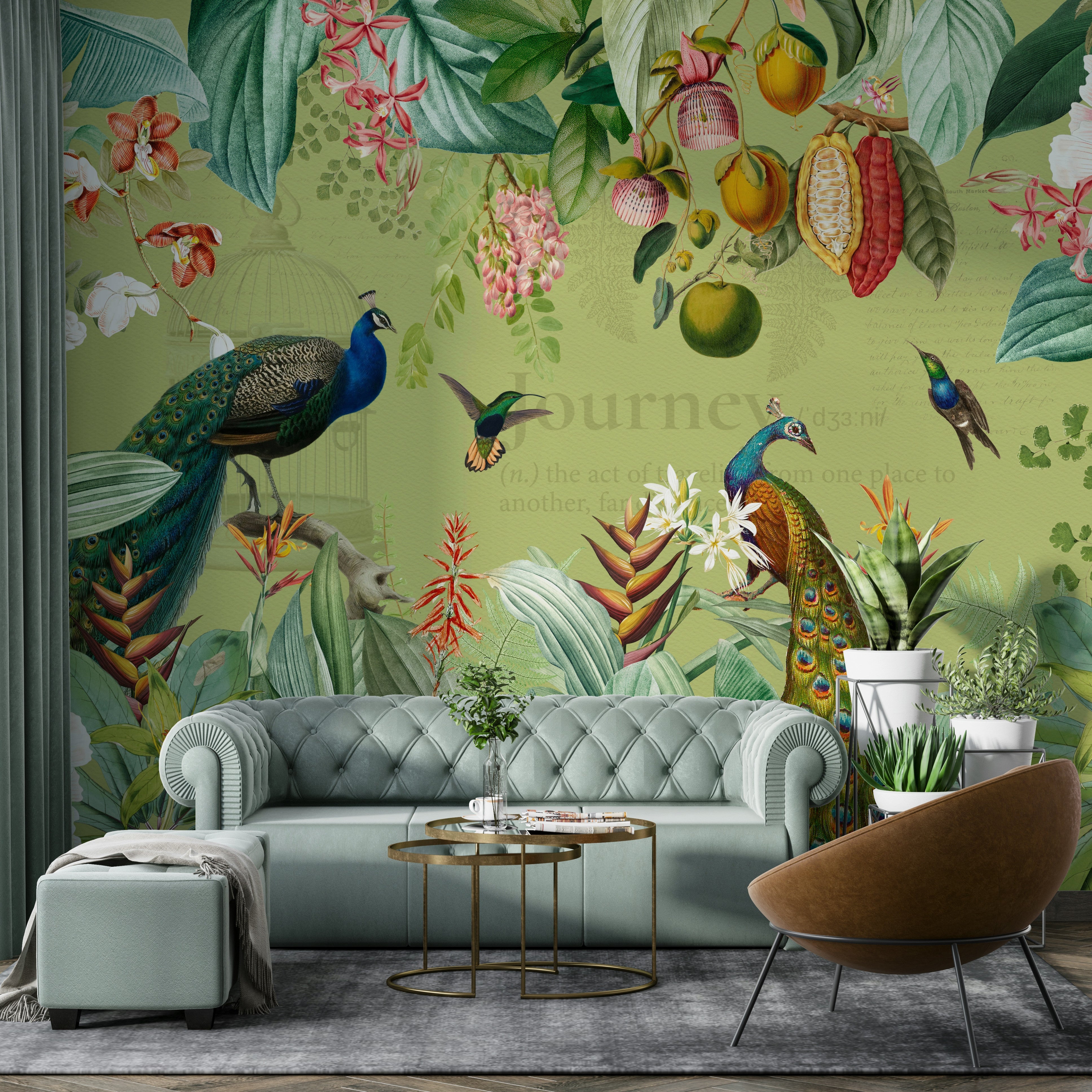 Vintage botanical mural wallpaper